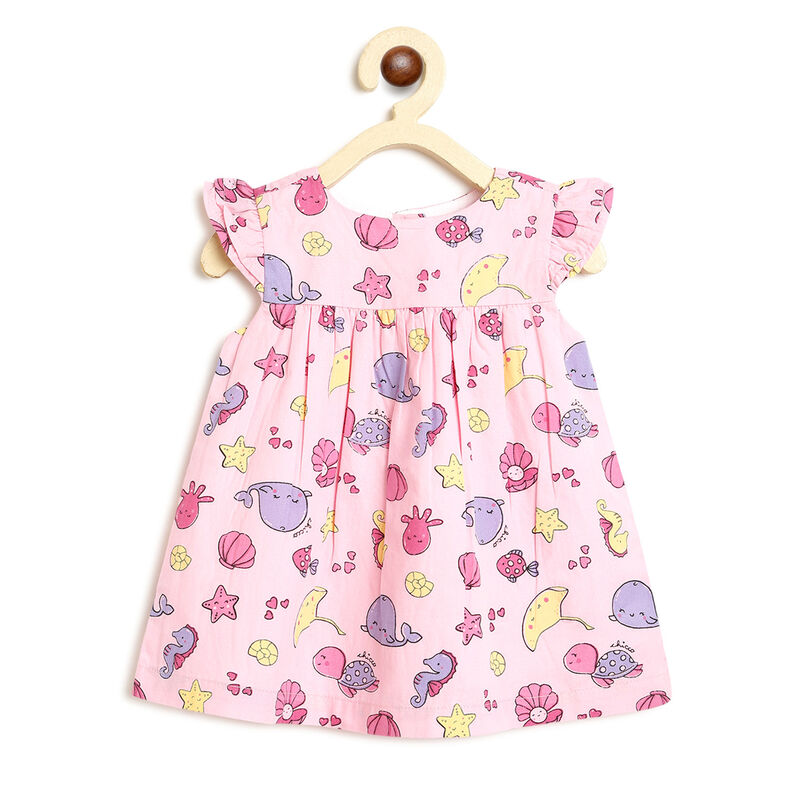 Girls Light Pink Printed Short Sleeve Dress image number null